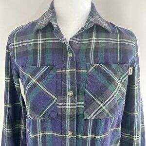 Vans Grunge 90's Plaid Blue Green Flannel Shirt - Small